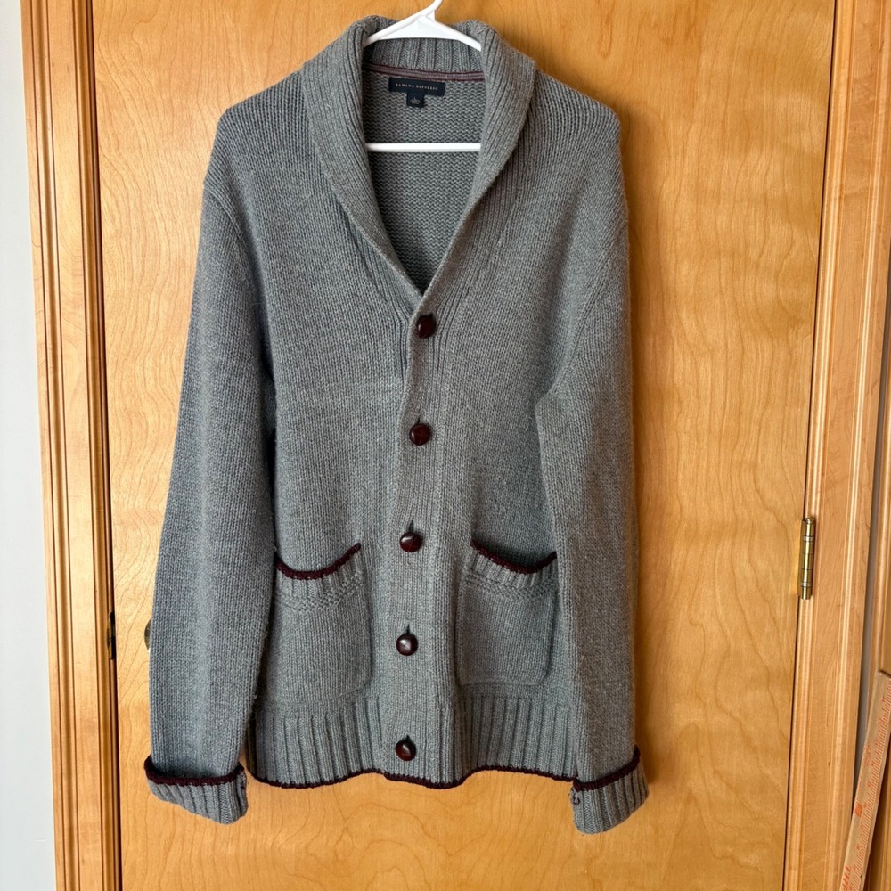 Banana Republic‎ Cardigan Mens Large Gray Shawl Collar Angora Blend 415535-00